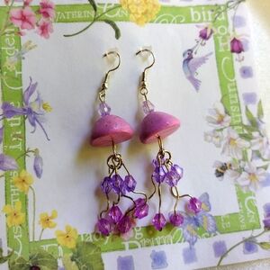 Handmade purple clay beaded earrings